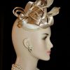 Ladies Champagne Beige Satin Wedding Fascinator, Cocktail Hats Woman Formal, Church Hats, Bridal Couture Headpiece Weddings, Elegant Kentucky Derby Hats Millinery