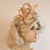 Womens Designer Custom Made Champagne Beige Wedding Fascinator, Satin Designer Hats For Women, Church Derby Formal Hats Headpiece, Haute Couture, Fashion Designer Hat