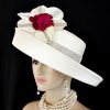 Dress Hats For Women, Kentucky Derby Hats, Hats For Horse Races, Haute Couture Fashion Hats, Formal Wedding Hats, Bridal Headpiece, Cocktail Hats, Mother Of The Bride Hats, Sinamay Straw Hats, Large Big Brim Hats, Hats For Horse Races, Church Sabbath Hats, Satin Hats, Pillbox Veil Hat, Ivory fuchsia Pink Wide Brim Kentucky Derby Hat, Wedding Hats With Flowers Rhinestones, Woman's Couture Designer Bridal Hat Headpiece, Custom Millinery Hats For Church Formals Special Occasion