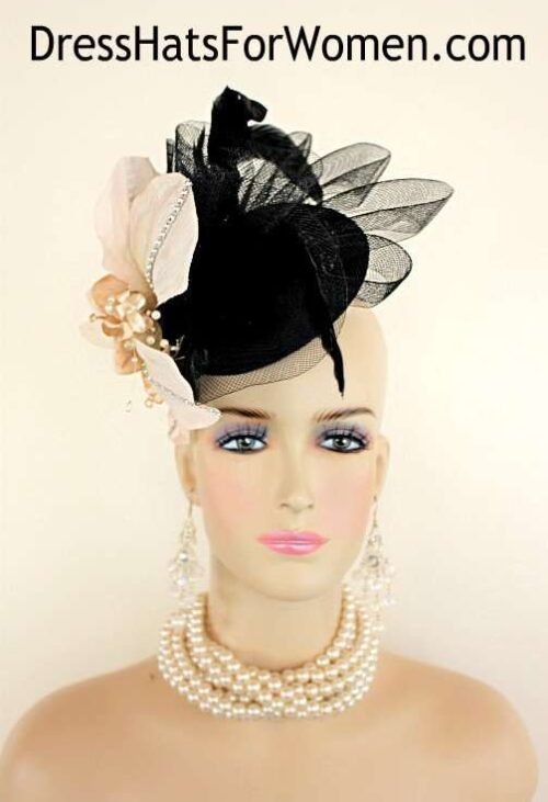 Black Beige Sinamay Straw Cocktail Hat Fascinator, Woman's Dress Hats, Designer Hats For Women, Dubai World Cup Hats, Melbourne Cup Hats, Bespoke Royal Ascot Hats, Hats For Formals Church Funerals