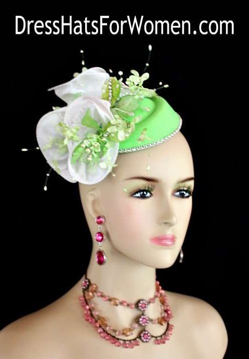 Ladies Lime Green White Wedding Bridal Fascinator, Pillbox Hats For Women, Cocktail Hats, Felt Flower Couture Church Bridal Headpiece Custom Hats Woman