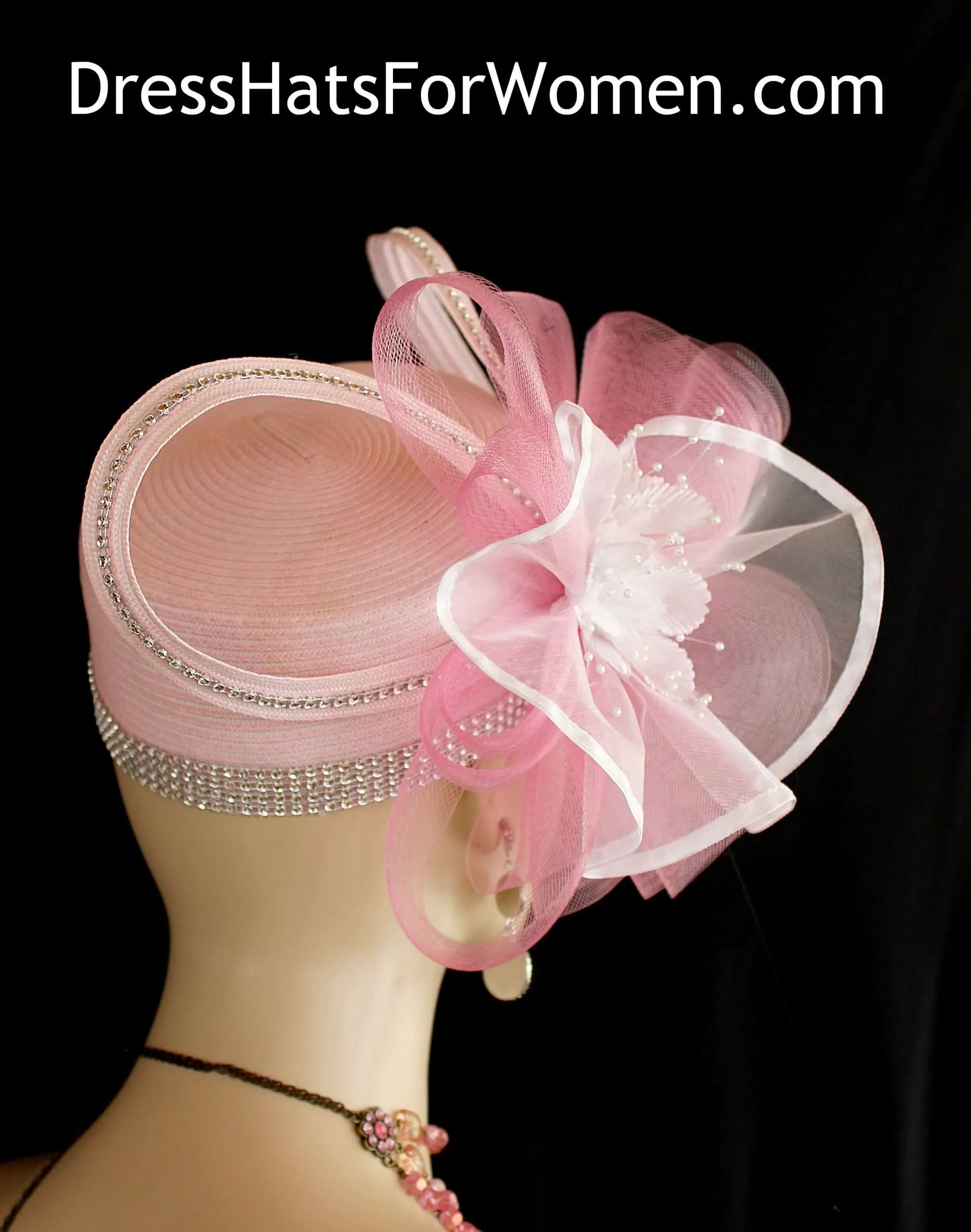 Woman's Pink White Custom Kentucky Derby Hat, Formal Fashion Pillbox Church Hats, Wedding Fascinator Bridal Headpiece, Dress Hats Women's Designer Millinery Headdress