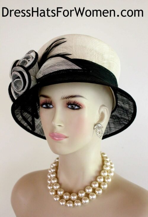 Fashionable Black Ivory Sinamay Straw Spring Fashion Wedding Bridal Hat