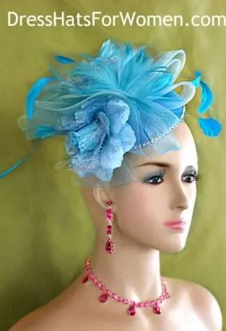 Women's Turquoise Aqua Baby Blue Wedding Fascinator Cocktail Hat, Kentucky Derby Hats, Formal Church Bridal Headpiece