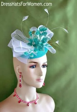 Ladies Jade Mint Green White Wedding Bridal Fascinator, Cocktail Hats, Church Hats, Dress Hats, Kentucky Derby Hats, Mother Of The Bride Custom Headpiece
