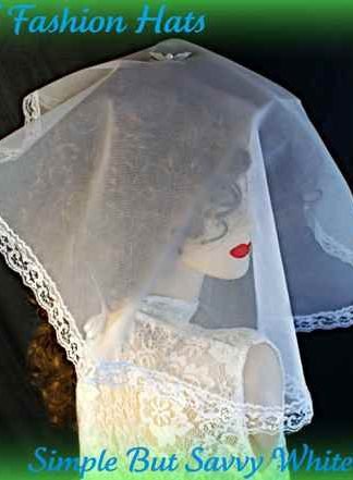 White Mantilla Sheer Bridal Lace Veil, Cocktail Hats, Wedding Fascinators Millinery Headpiece Brides Church Formals Weddings