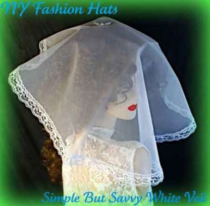 White Mantilla Sheer Bridal Lace Veil, Cocktail Hats, Wedding Fascinators Millinery Headpiece Brides Church Formals Weddings