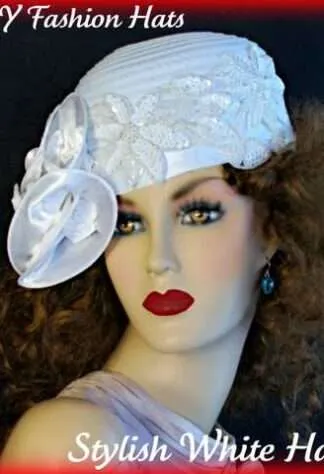 White Fashion Designer Formal Bridal Cocktail Ladies Hat Wedding Hats