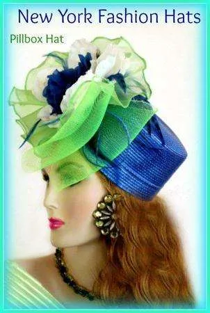 Royal Blue Lime Green Pillbox Hat Special Occasion Dress Hats 8LMY