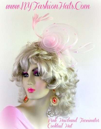 Woman Coral White Pink Wedding Fascinator Cocktail Hat Headpiece LX4 - Image 3
