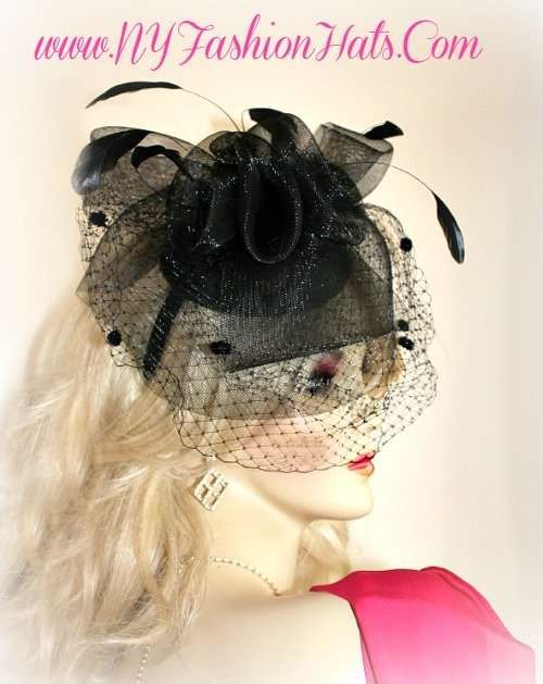 Women's Black Satin Hairband Big Bow Feather Cocktail Hat Wedding Fascinator