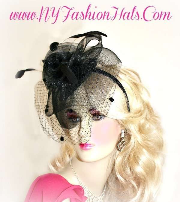 Ladies Black Satin Hairband Big Bow Feather Cocktail Hat Wedding Fascinator