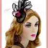 Women's Black Hot Pink Sinamay Straw Satin Hairband Cocktail Hat Wedding Fascinator
