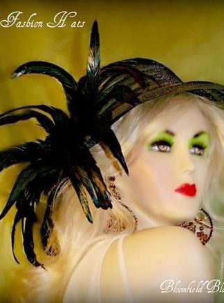 Sheer Black Designer Cocktail Feather Hat Ladies Formal Hats 9YJN