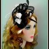 Women's Black And White Wedding Fascinator, Cocktail Wedding Hat With Rosettes And Feathers, Headpiece For Church, Weddings, Formals, Funerals, And Special Occasion. By www.NYFashionHats.Com - Customize This Fascinator