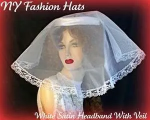 Ladies White Bridal Wedding Satin Sheer Veil, Headpiece Brides Weddings Formals Cocktail Hats