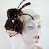 Ivory Brown Copper Art Deco Styled Satin Pillbox Wedding Hat, Dress Church Fascinators Cocktail Hats