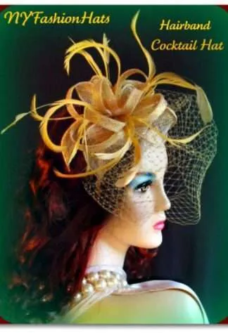 Ladies Metallic Gold Straw Designer Cocktail Hat Wedding Fascinator