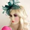 Teal Green Mauve Salmon Pink Satin Hairband Cocktail Straw Hat YTR