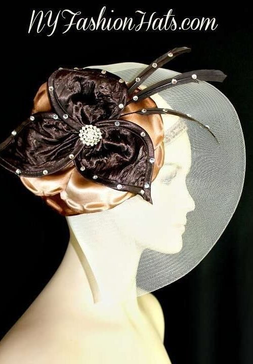hats_ladiesivoryhat_ivorybrownpillboxhat_clochehat_designerhatswoman_bridalheadpiece_cocktailhat Ivory Brown Copper Art Deco Styled Satin Pillbox Wedding Hat, Dress Church Fascinators Cocktail Hats