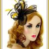 Black Yellow Sinamay Straw Satin Hairband Wedding Fascinator Cocktail Hat Headpiece