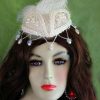 Ladies Ivory Satin Beaded Pearl Bridal Wedding Veil Women's Designer Hats