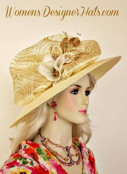 Ivory Wide Brim Wedding Dress Derby Formal Hat, Women's Designer Hats