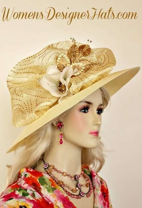 Ivory Wide Brim Wedding Dress Derby Formal Hat, Women's Designer Hats