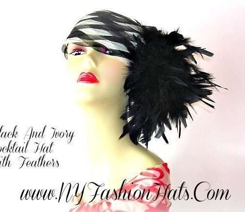 ladieshats_cocktailhats_blackhats_ivoryhats_hatsforformals_hatsforweddings_occasionhat_fashionhat_headpiece_weddingfascinator Women's Formal Dress Black Ivory Pillbox Hat With Feathers, Fashion Hats Designer