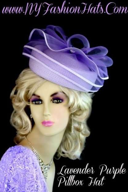 Ladies Lavender Purple Bridal Wedding Designer Pillbox Fashion Hat, Mother Of The Bride And Brides