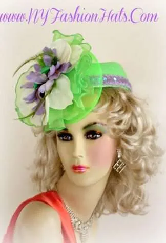 Lime Green Lavender White Formal Wedding Designer Hat P55 Hats