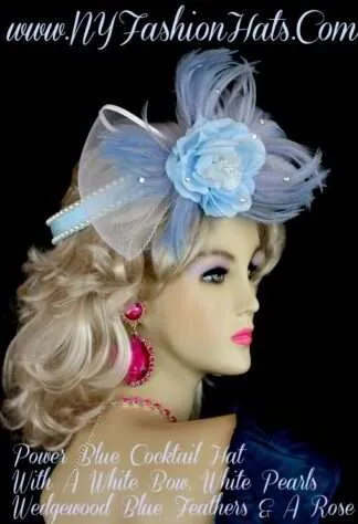 Blue White Cocktail Designer Hat, Wedding Fascinator, Bridal Headpiece