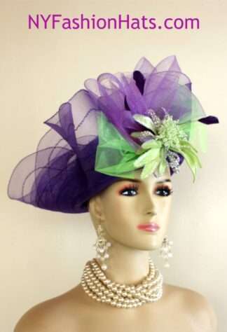 Women's Purple Lime Green Lift Up Brim Dress Designer Fashion Hat