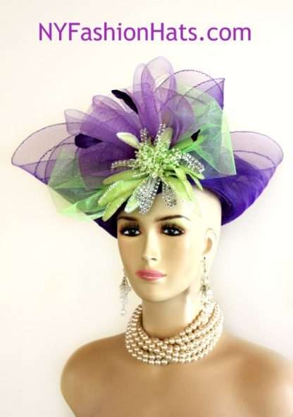 Purple Lime Green Lift Up Brim Dress Church Wedding Hat Fashion Hats 55VB - Image 2