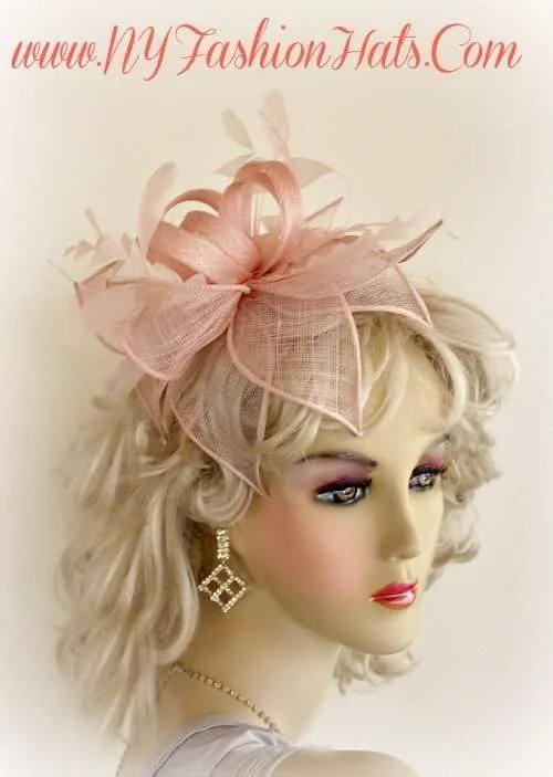 Formal Haute Couture Hats, Ladies Fashion Hats, Hats For Wedding Guests, Avant Garde Luxury Hats, Pillbox Hats, Mother Of The Bride Hat, Bridal Headpiece, Wedding Fascinator, Hats For Horse Races, Kentucky Derby Hats, Church Hats, Occasion Dress Hats, Designer Hats For Women, Salmon Pink Sinamay Straw Satin Hairband Cocktail Hat Bridal Wedding Headpiece Fascinator, Dress Hats Women