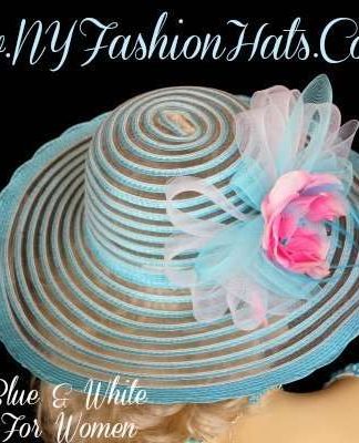 Women's Custom Turquoise Blue White Pink Fashion Designer Church Dress Hat, Kentucky Derby Hats