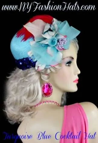Turquoise Lavender Royal Blue White Cocktail Hat, Ladies Pillbox Hats