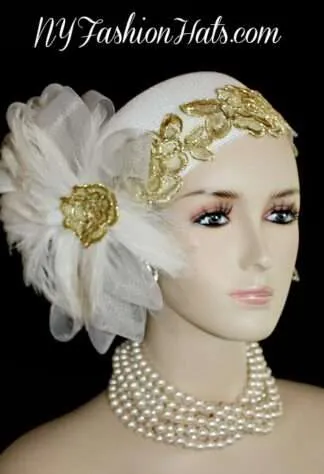White Gold Designer Bridal Wedding Brides Headpiece Hat Cocktail Hats