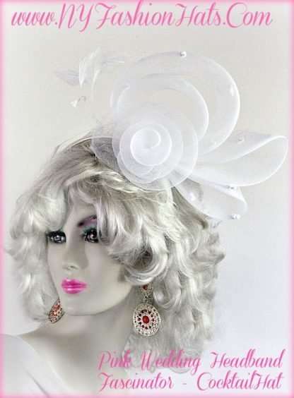 Woman Coral White Pink Wedding Fascinator Cocktail Hat Headpiece LX4 - Image 2