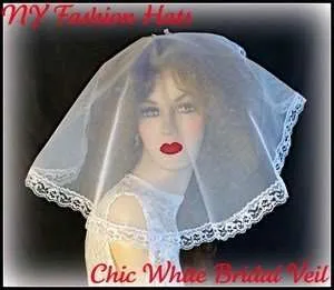 Women's White Mantilla Sheer Bridal Lace Veil, Cocktail Hats, Wedding Fascinators Millinery Headpiece Brides Church Formals Weddings