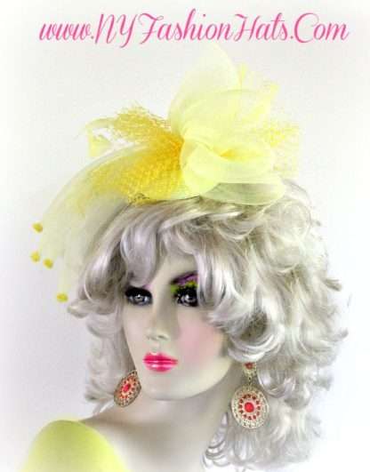 Women's Yellow Barette Fascinator Designer Cocktail Hat Headpiece UHG