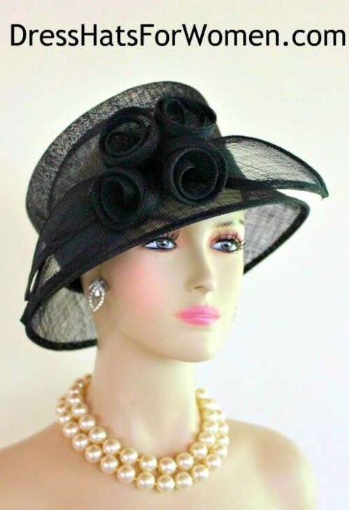 Women's Sinamay Straw Black Designer Fashion Hat, Weddings Church Formals Hats Millinery