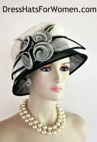 Dress Hats For Women, Kentucky Derby Hats, Hats For Horse Races, Haute Couture Fashion Hats, Formal Wedding Hats, Bridal Headpiece, Cocktail Hats, Mother Of The Bride Hats, Sinamay Straw Hats, Large Big Brim Hats, Hats For Horse Races, Church Sabbath Hats, Satin Hats, Pillbox Veil Hat, Women's Designer Hats, Black Ivory Formal Church Wedding Hat