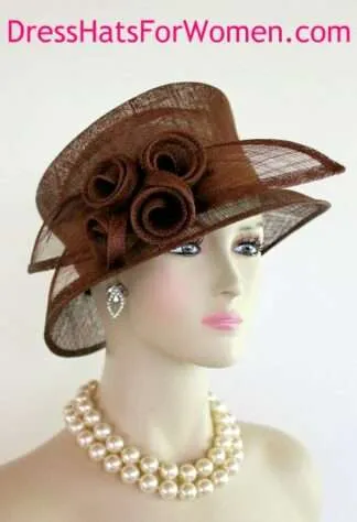 Ladies Elegant Brown Sinamay Straw Designer Kentucky Derby Hat, Weddings Church Formals Headwear