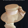 Elegant Wide Brim Champagne Beige Metallic Gold Formal Kentucky Derby Hat