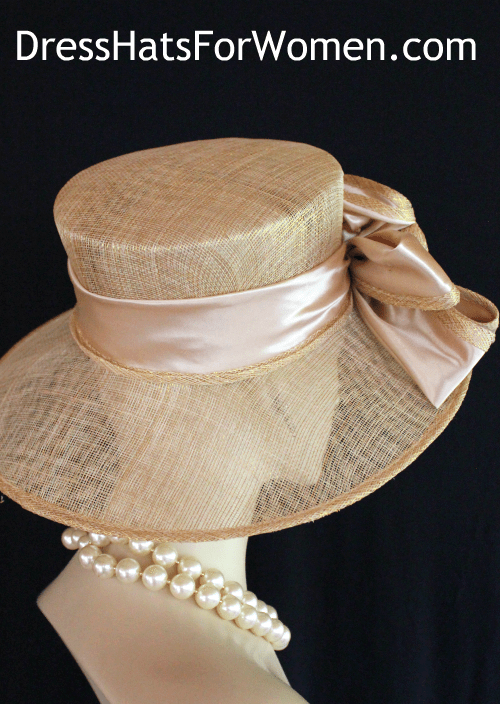 champagnebeigehats_sinamaystrawhats_hatsforweddings_womensdesignerhats_dresshatsforwomen_womanshats_churchhats Elegant Wide Brim Champagne Beige Metallic Gold Formal Kentucky Derby Hat