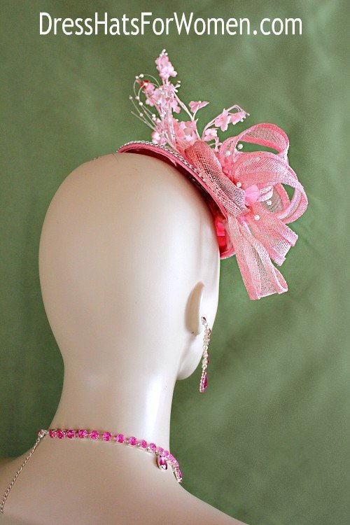 Ladies Special Occasion Pink Sinamay Straw Rhinestone Flower Fascinator Cocktail Hat Bridal Headpiece