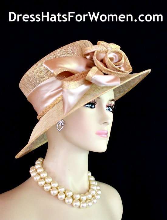 Women s Metallic Gold Champagne Beige Wedding Church Hat Sinamay Straw Dress Designer Hats 99A1 Dress Hats For Women