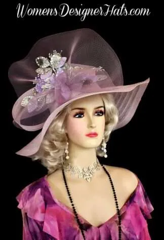 Dress Hats For Women, Kentucky Derby Hats, Hats For Horse Races, Haute Couture Fashion Hats, Formal Wedding Hats, Bridal Headpiece, Cocktail Hats, Mother Of The Bride Hats, Sinamay Straw Hats, Large Big Brim Hats, Hats For Horse Races, Church Sabbath Hats, Satin Hats, Pillbox Veil Hat, Ladies Purple Lavender Grape Silver Wedding Church Designer Hat