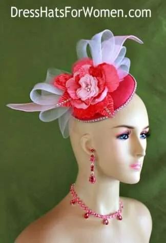 Women's Fashion Watermelon Red White Pink Wedding Fascinator Headpiece, Cocktail Hats Couture Millinery